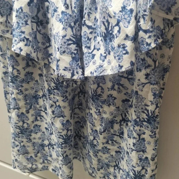 NWOT Rebecca Taylor Blue  White Floral Ruffle Top Cotton Blouse 6 - Picture 4 of 8